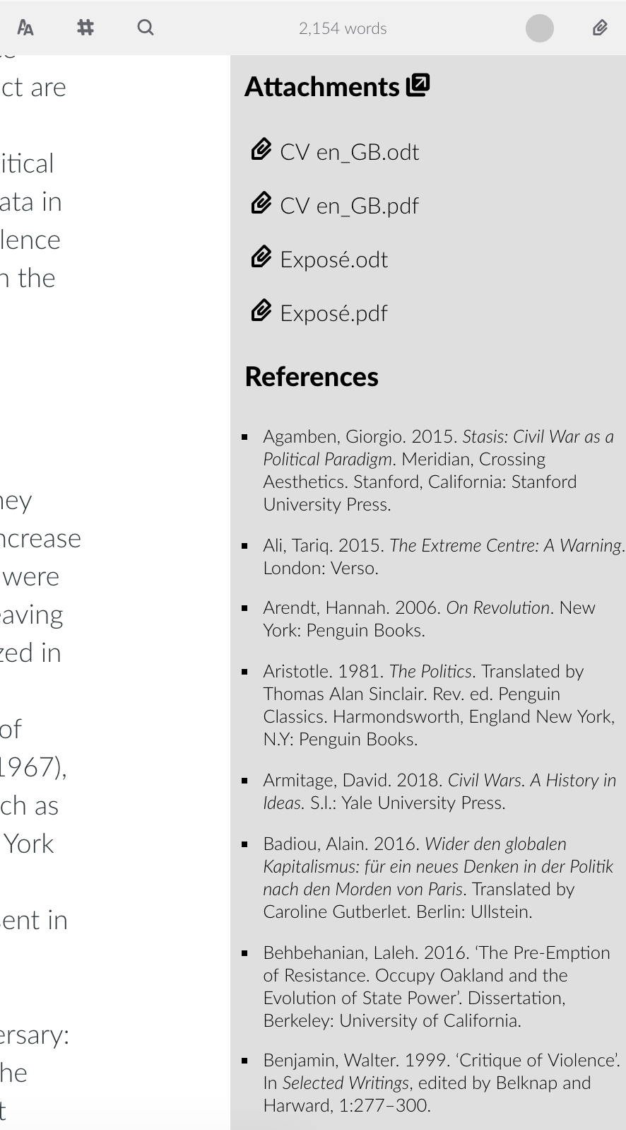 References in the Attachment Pane