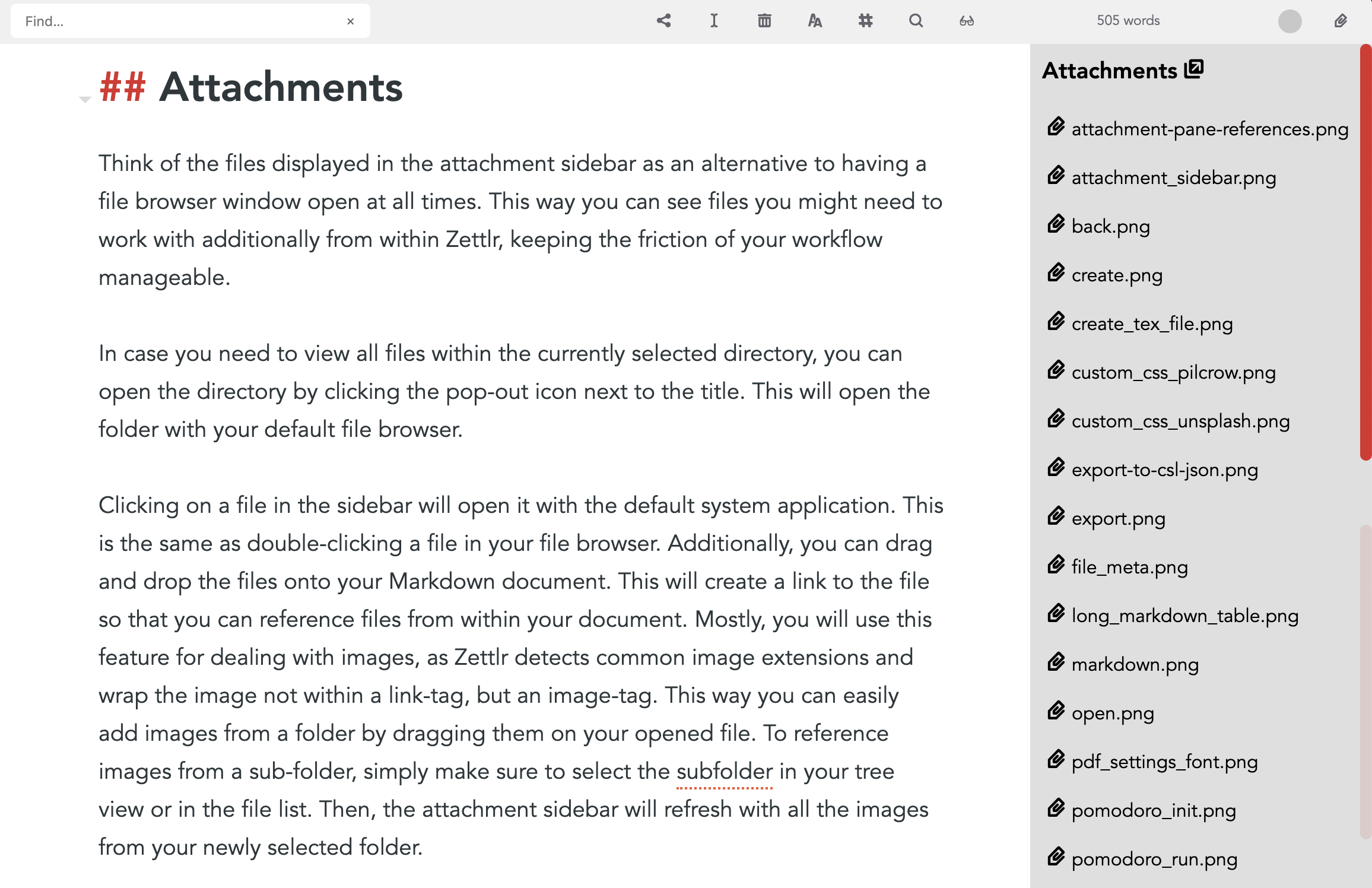 With a folder selected that contains images, you can easily add them to your document by dragging them into the editor.