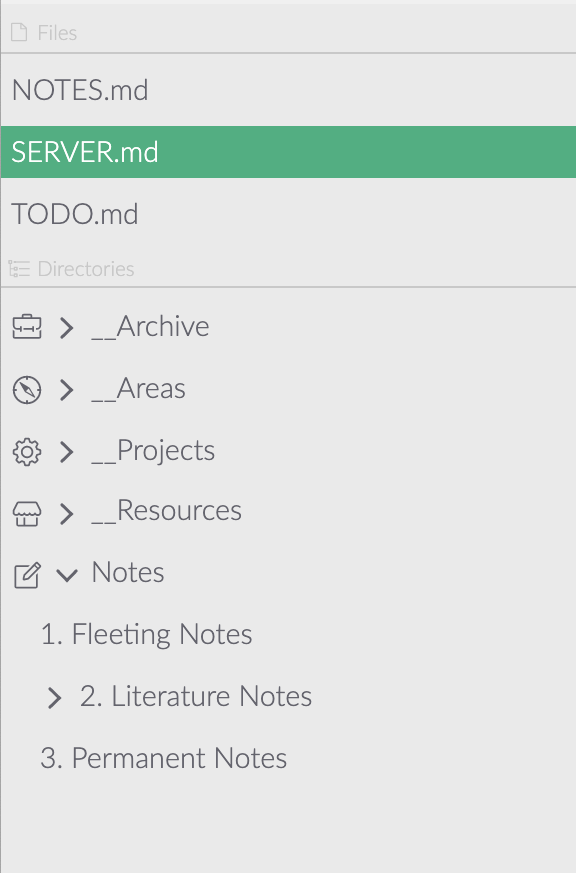 Une capture d'écran d'une application avec plusieurs répertoires et fichiers racine, avec le dernier répertoire ouvert