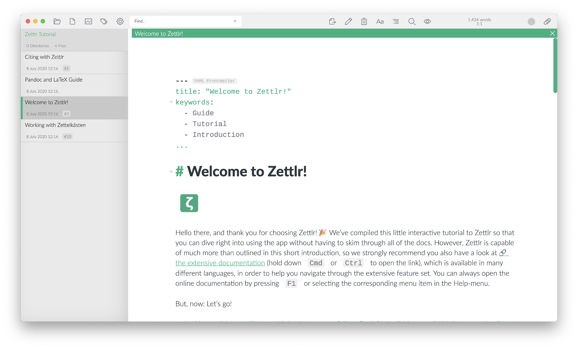 An impression of the application on first start on macOS