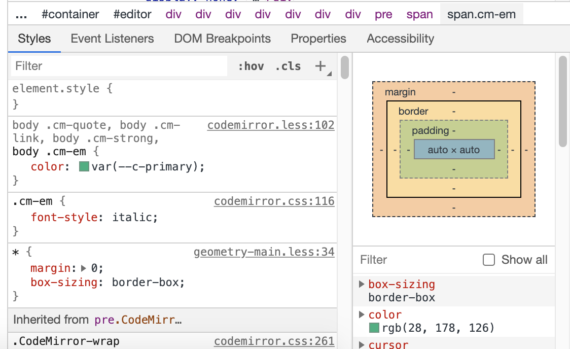 Les directives CSS dans les outils de développement