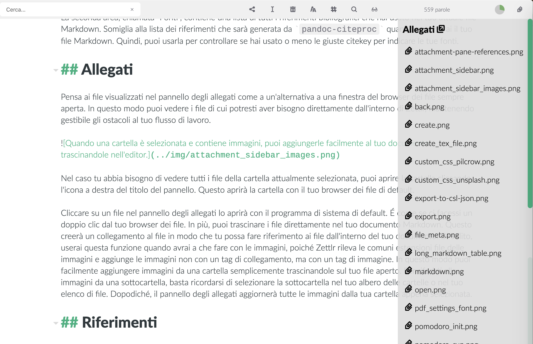 Quando una cartella è selezionata e contiene immagini, puoi aggiungerle facilmente al tuo documento trascinandole nell'editor.